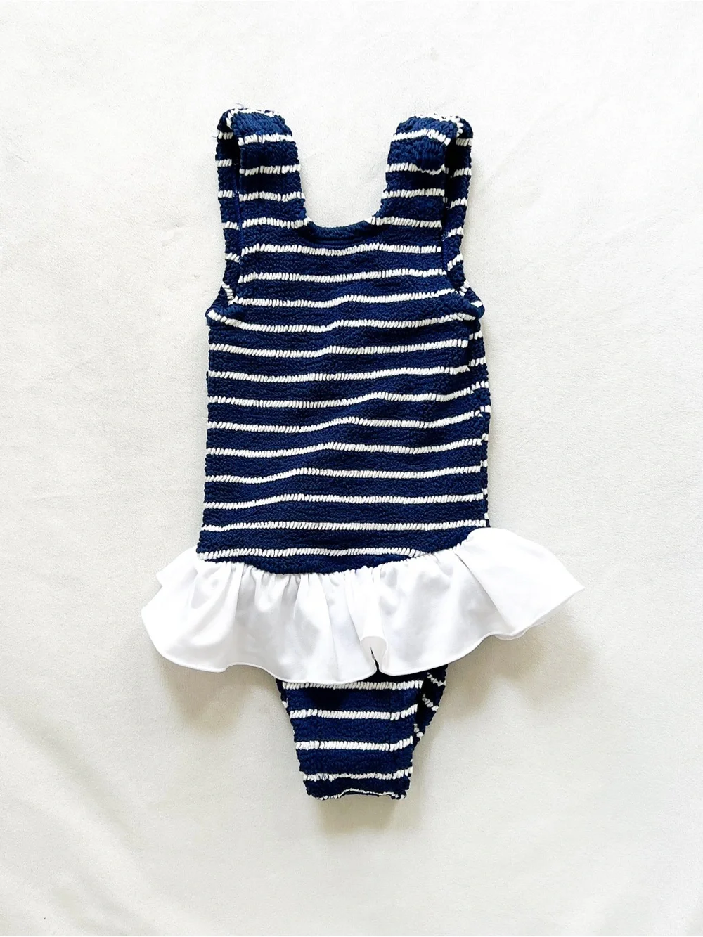 Hunza G Navy and White Striped Ruffle One-Piece Swimsuit - One Size Baby